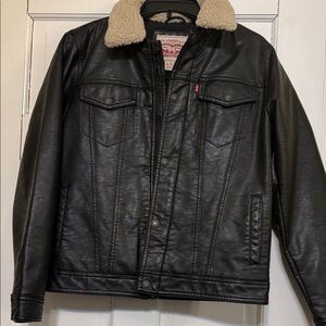 Levi's Black Jacket with Cream Shearling Collar